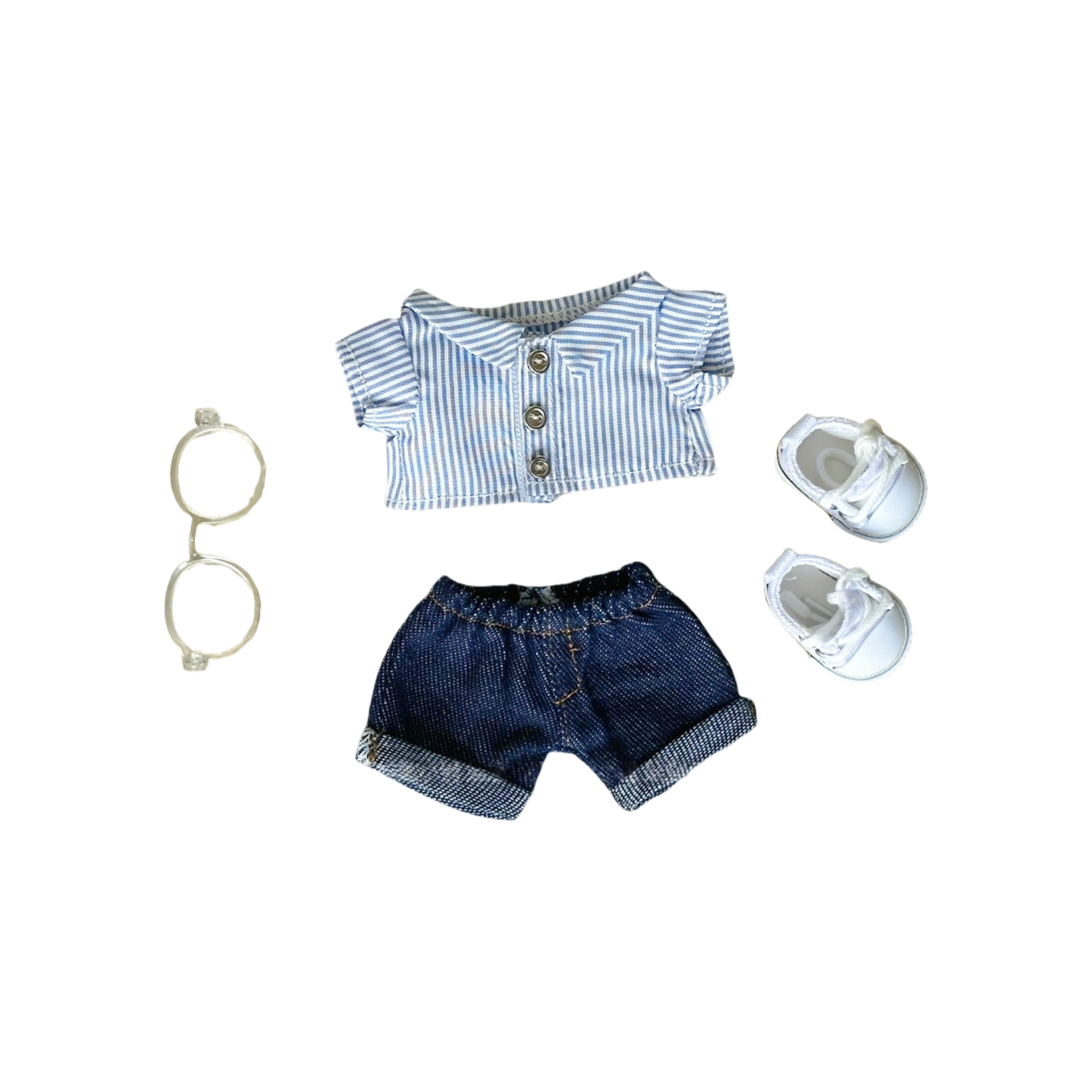 Labubu Clothes | Striped Shirt & Denim Shorts Set