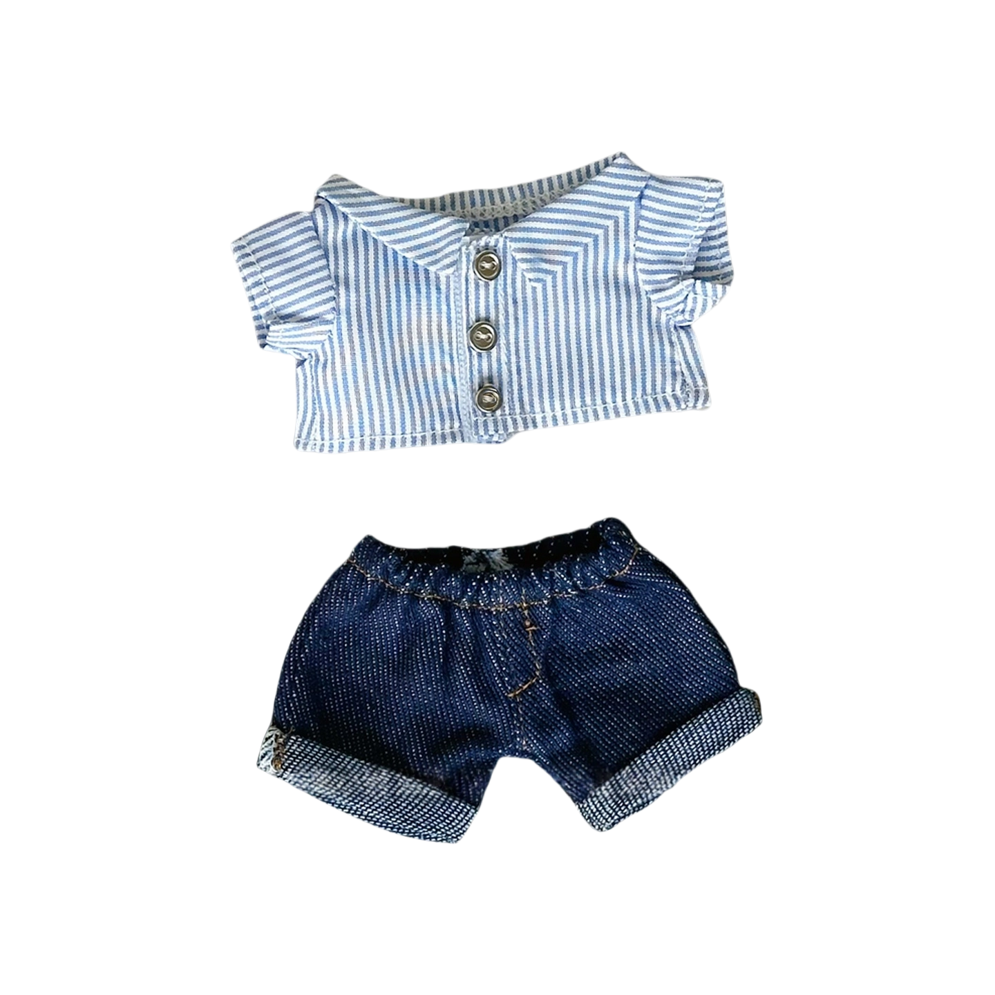 Labubu Clothes | Striped Shirt & Denim Shorts Set