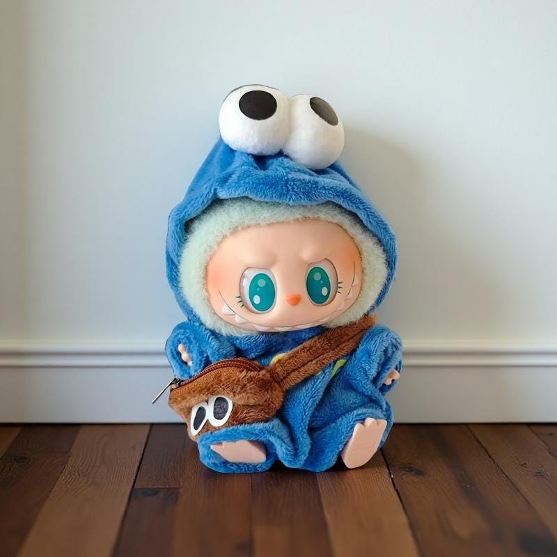 Kawaii Labubu 17cm Doll Clothes Set – Cute Handmade Outfits with Hat, Overalls, and Character Cosplay | Plush Dress-Up Set