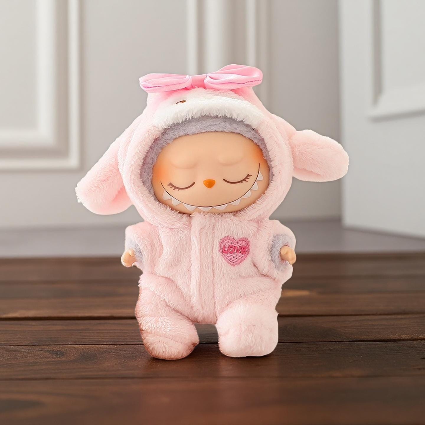 Kawaii costume Hoodie for 17cm Labubu – Cream Teddy Cosplay Outfit for Pop Mart Labubu Figure – Handmade Doll Clothes Gift