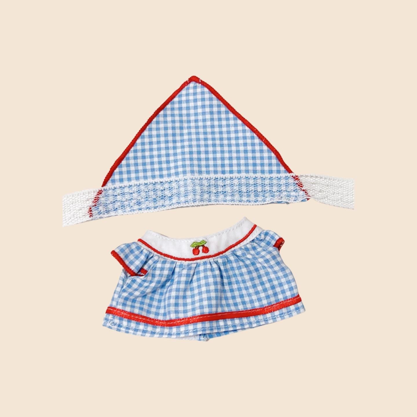 Little Red Riding Hood Style Dress Set for 17cm Labubu – Gingham Hood & Dress Outfit | Fairy Tale Doll Clothes OB11 / Plush Fit
