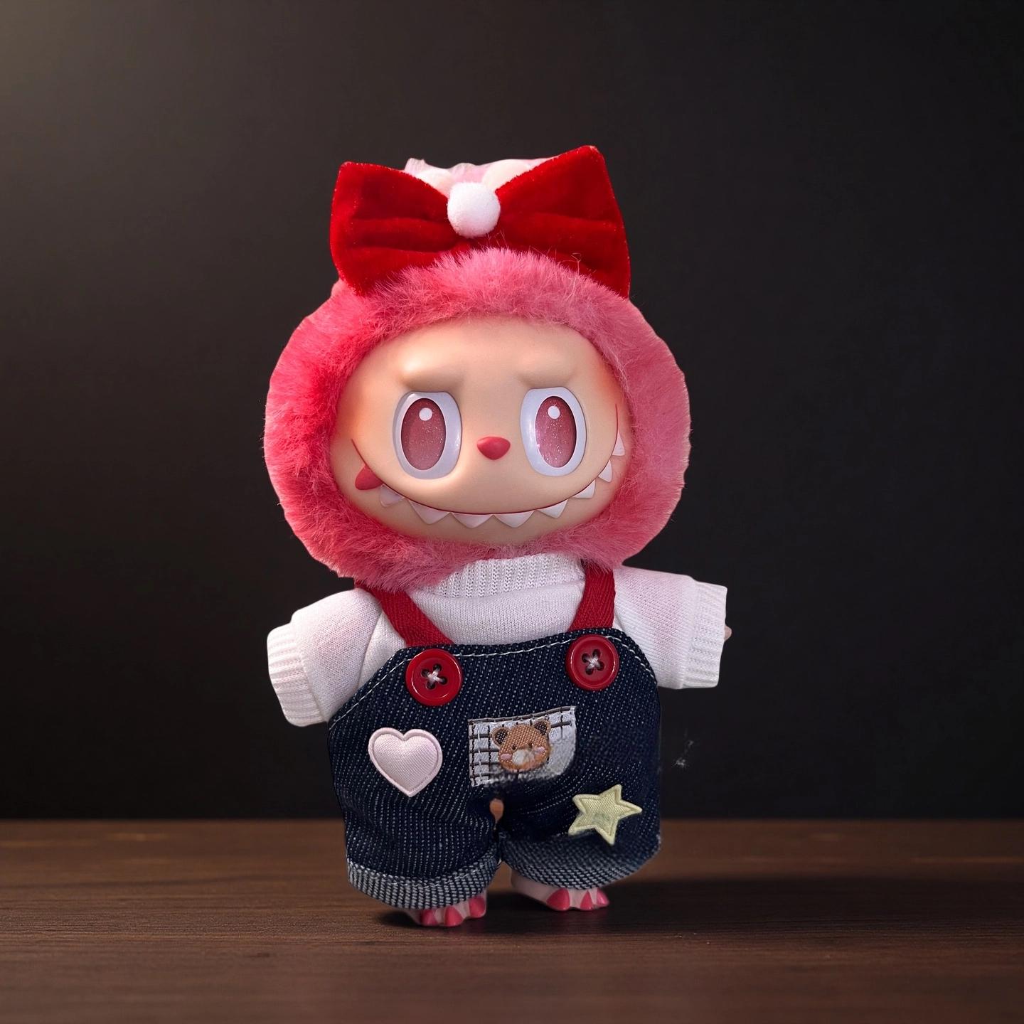Denim Overalls Set for 17cm Labubu – Handmade Doll Clothes for POPMART / Macaron / Front Row Series | Skirt & Pants Styles
