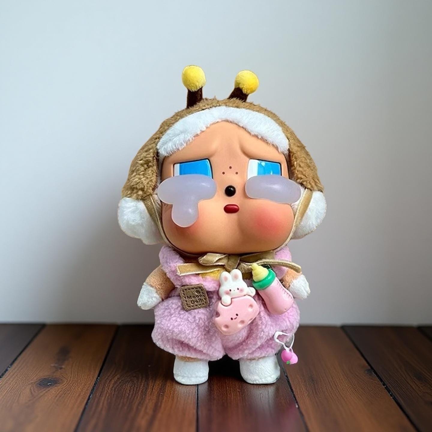 Overalls Outfit for POPMART Crybaby Doll – Cute Handmade Clothes with Bottle Accessory | Fits Vinyl & Plush Series
