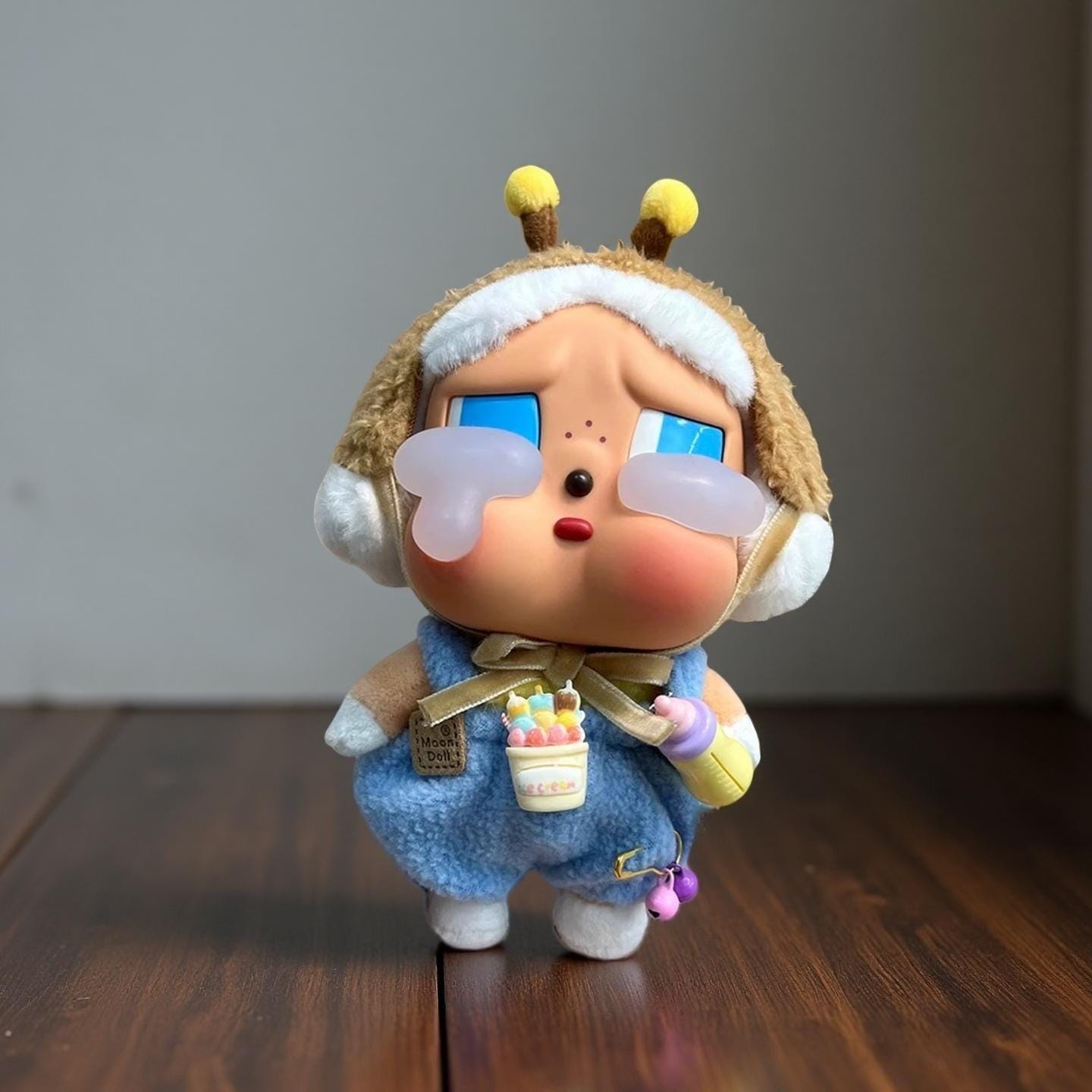 Overalls Outfit for POPMART Crybaby Doll – Cute Handmade Clothes with Bottle Accessory | Fits Vinyl & Plush Series