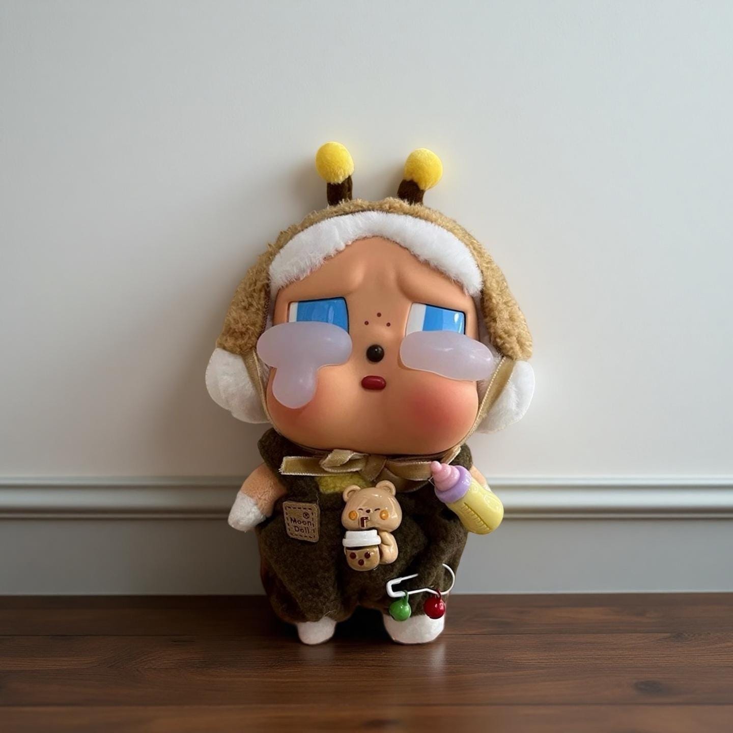 Overalls Outfit for POPMART Crybaby Doll – Cute Handmade Clothes with Bottle Accessory | Fits Vinyl & Plush Series