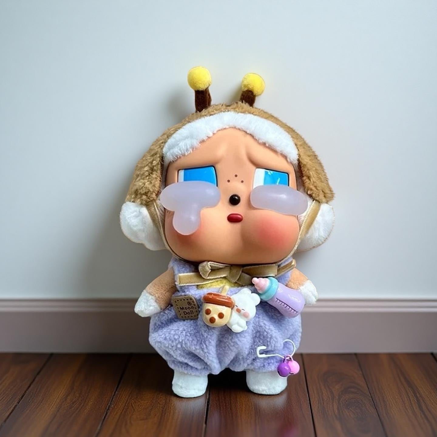Overalls Outfit for POPMART Crybaby Doll – Cute Handmade Clothes with Bottle Accessory | Fits Vinyl & Plush Series
