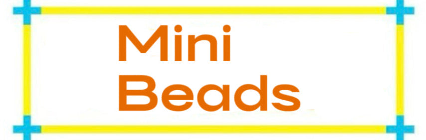 Mini Beads banner for Popmart beads keychain section with orange text and yellow border on white