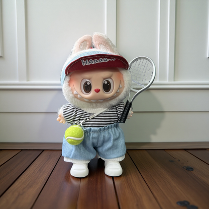 Labubu 17cm Tennis 6pc Outfit | Pink Sport Doll Clothes with Skirt & Headband