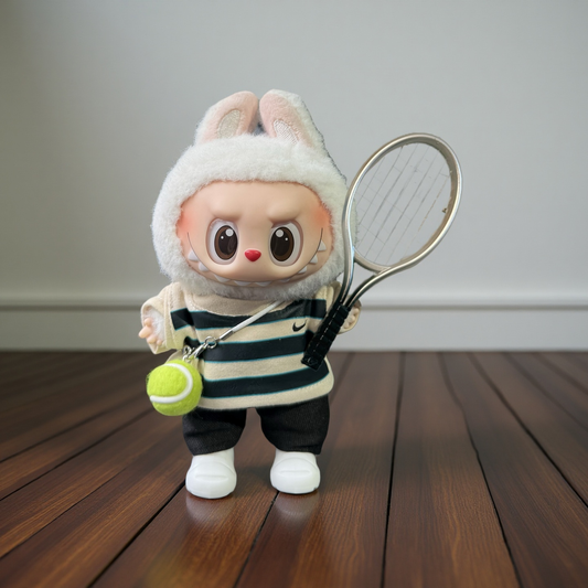 Labubu 17cm French Tennis 5pc Outfit | Champion Doll Clothes with Shirt, Shorts, Racket