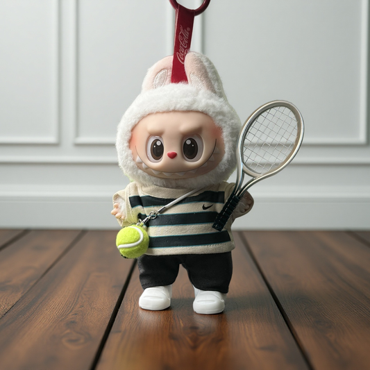 Labubu 17cm French Tennis 5pc Outfit | Champion Doll Clothes with Shirt, Shorts, Racket