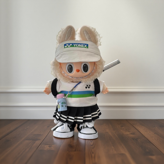 Labubu 17cm Handmade Badminton Outfit | Sport Hat, Racket, Backpack Doll Clothes