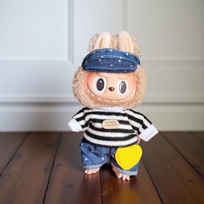 Vintage Outfit Set for 17cm Labubu – Handmade Clothes & Wig for POPMART Labubu / Cola Bunny / Macaron Series