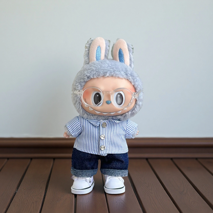 Labubu Clothes | Striped Shirt & Denim Shorts Set