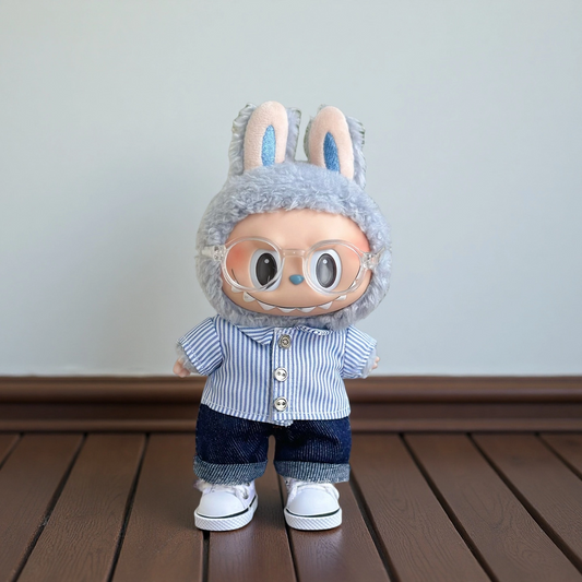 Labubu Clothes | Striped Shirt & Denim Shorts Set