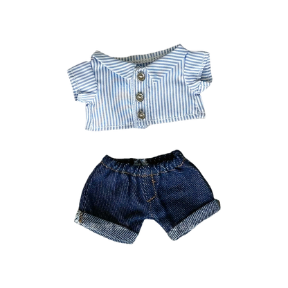 Labubu Clothes | Striped Shirt & Denim Shorts Set