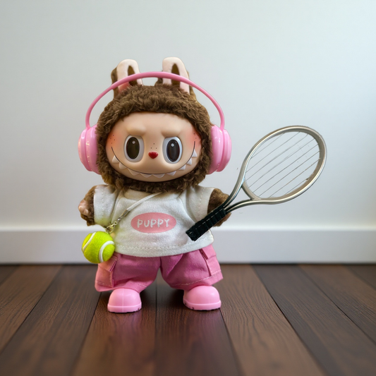 Labubu 17cm Tennis 6pc Outfit | Pink Sport Doll Clothes with Skirt & Headband