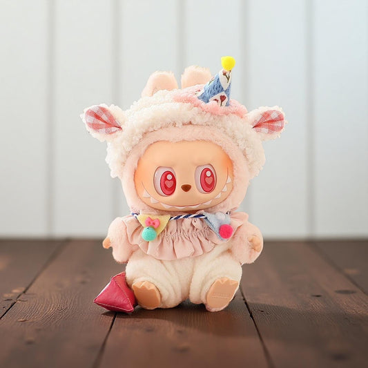 Kawaii costume Hoodie for 17cm Labubu – Cream Teddy Cosplay Outfit for Pop Mart Labubu Figure – Handmade Doll Clothes Gift