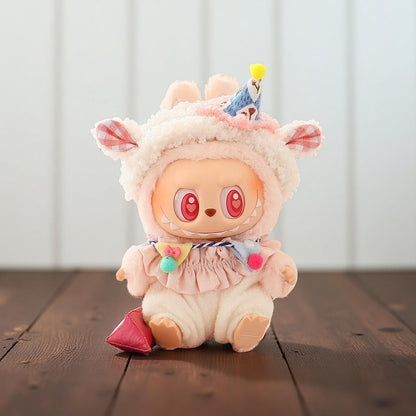 Kawaii costume Hoodie for 17cm Labubu – Cream Teddy Cosplay Outfit for Pop Mart Labubu Figure – Handmade Doll Clothes Gift