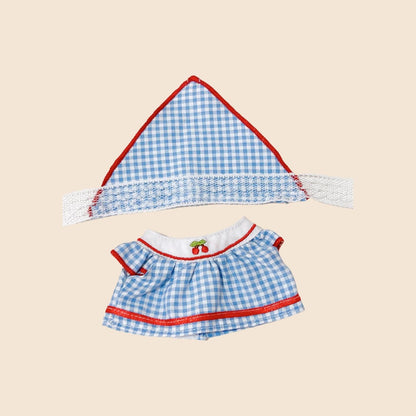 Little Red Riding Hood Style Dress Set for 17cm Labubu – Gingham Hood & Dress Outfit | Fairy Tale Doll Clothes OB11 / Plush Fit