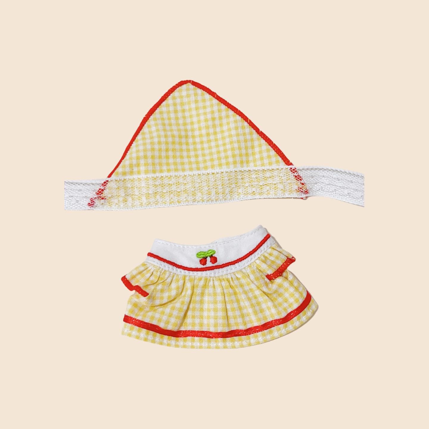 Little Red Riding Hood Style Dress Set for 17cm Labubu – Gingham Hood & Dress Outfit | Fairy Tale Doll Clothes OB11 / Plush Fit