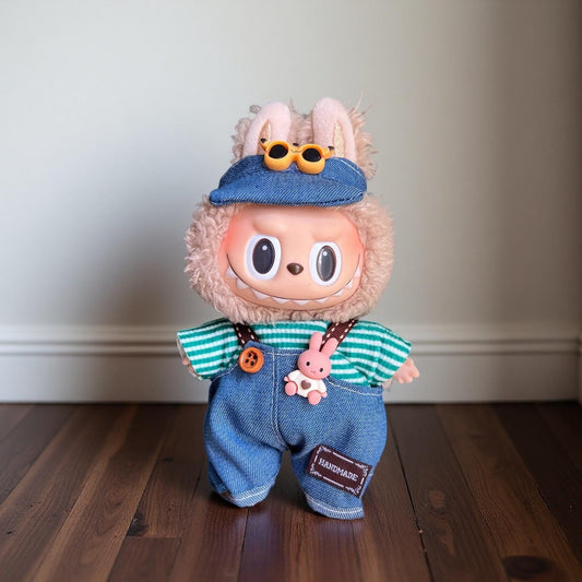 Vintage Outfit Set for 17cm Labubu – Handmade Clothes & Wig for POPMART Labubu / Cola Bunny / Macaron Series