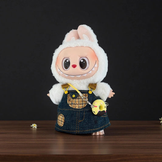 Denim Overalls Set for 17cm Labubu – Handmade Doll Clothes for POPMART / Macaron / Front Row Series | Skirt & Pants Styles
