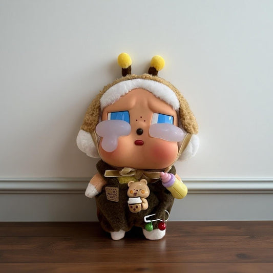 Overalls Outfit for POPMART Crybaby Doll – Cute Handmade Clothes with Bottle Accessory | Fits Vinyl & Plush Series